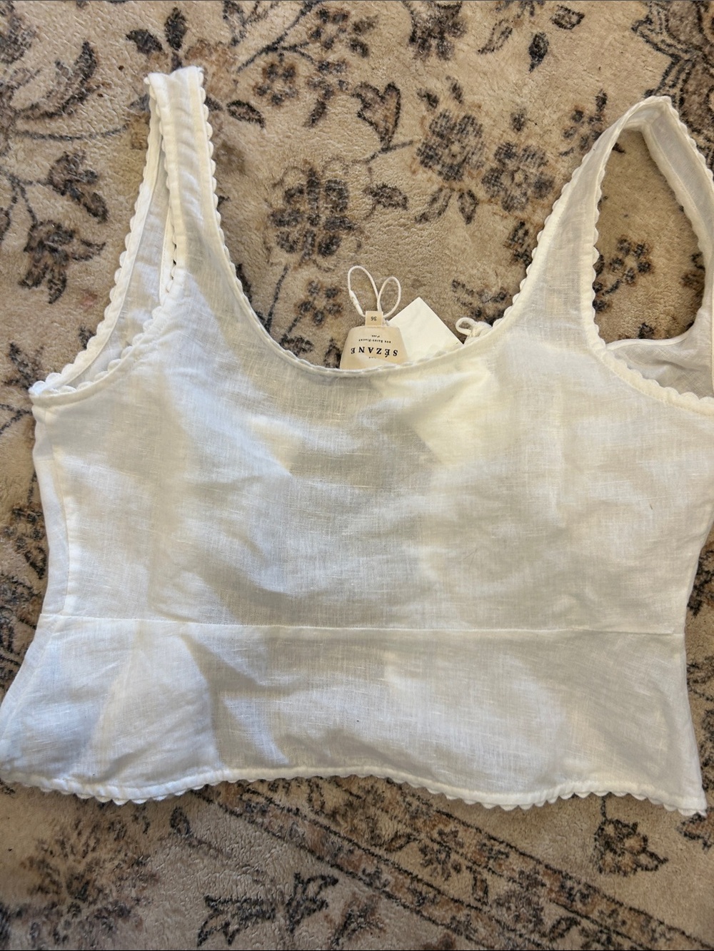 Sézane White Linen Lace-Trim Tank Top - Picture 8 of 8